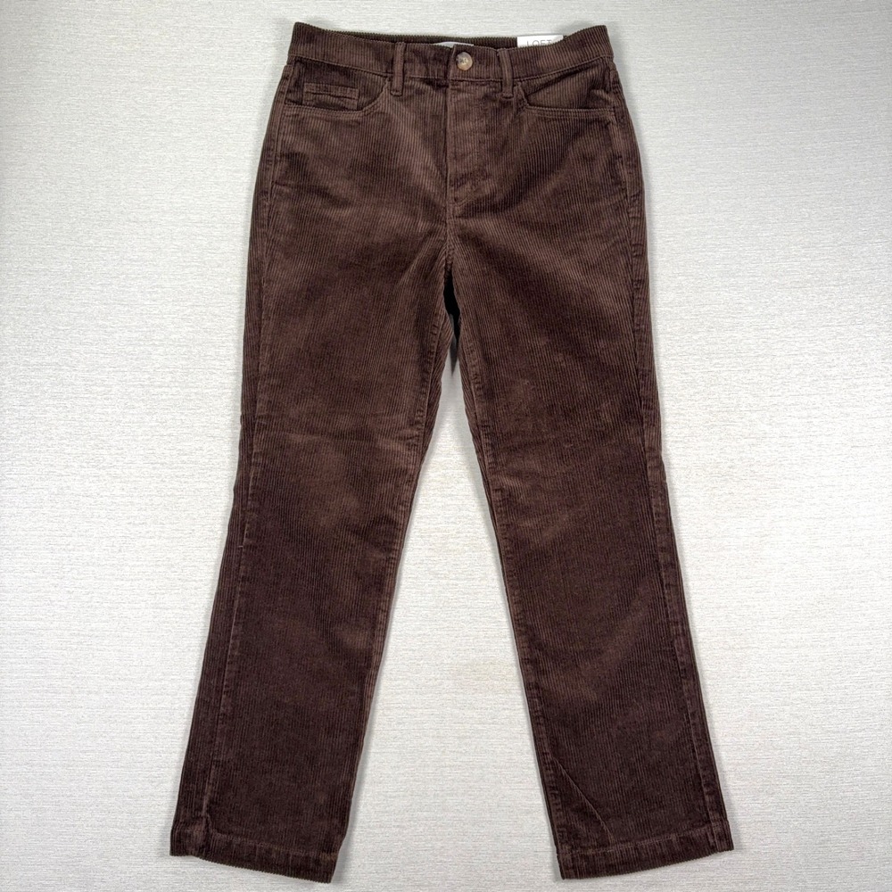 Loft The Straight High Rise Corduroy Pants Womens 28/6 Brown Cotton Spandex NEW